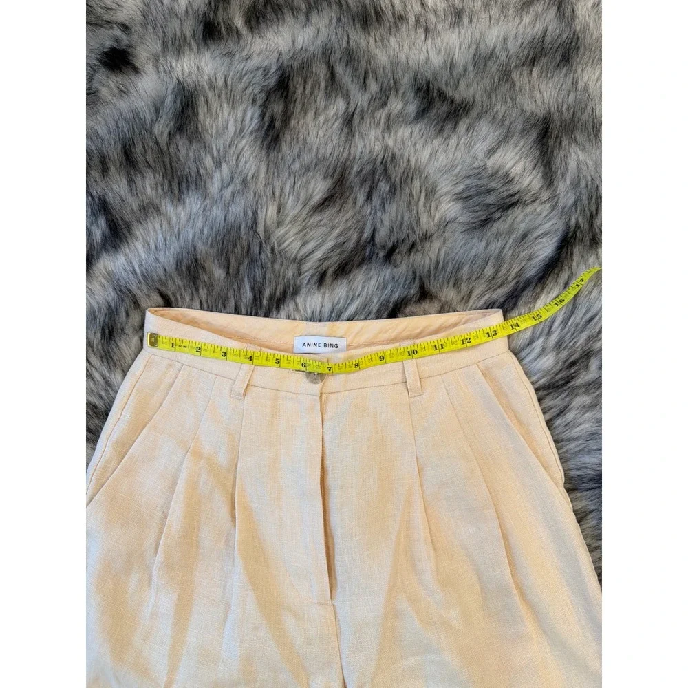 Anine Bing Pale Yellow Pleated 100% Linen Straight Leg Trousers Size 34 EU‎ US 2
